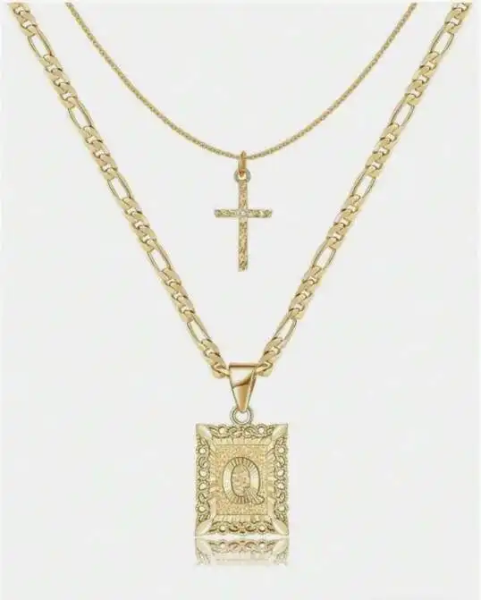 Letter Necklace Layered Initial Cross Necklace, Layering Square Letter Pendant Figaro Chain Cross Choker  for Women Girls
﻿ - Image 17