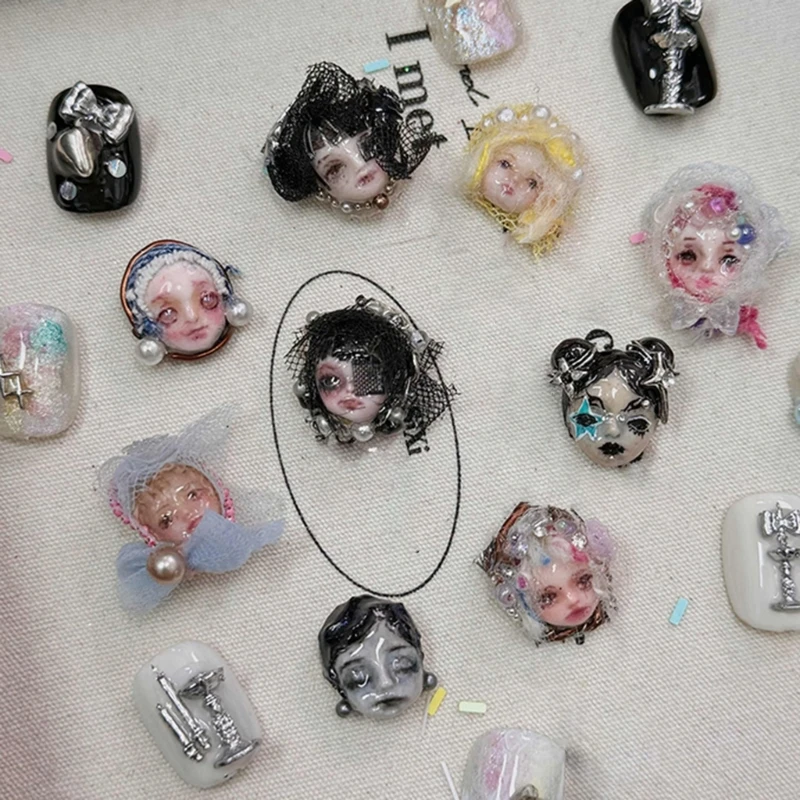 DIY Cute Small Doll Face Shaped Manicure Patterns Mould Handmade Women Nail Decoration Silicone Mold Nail Art Template Tool