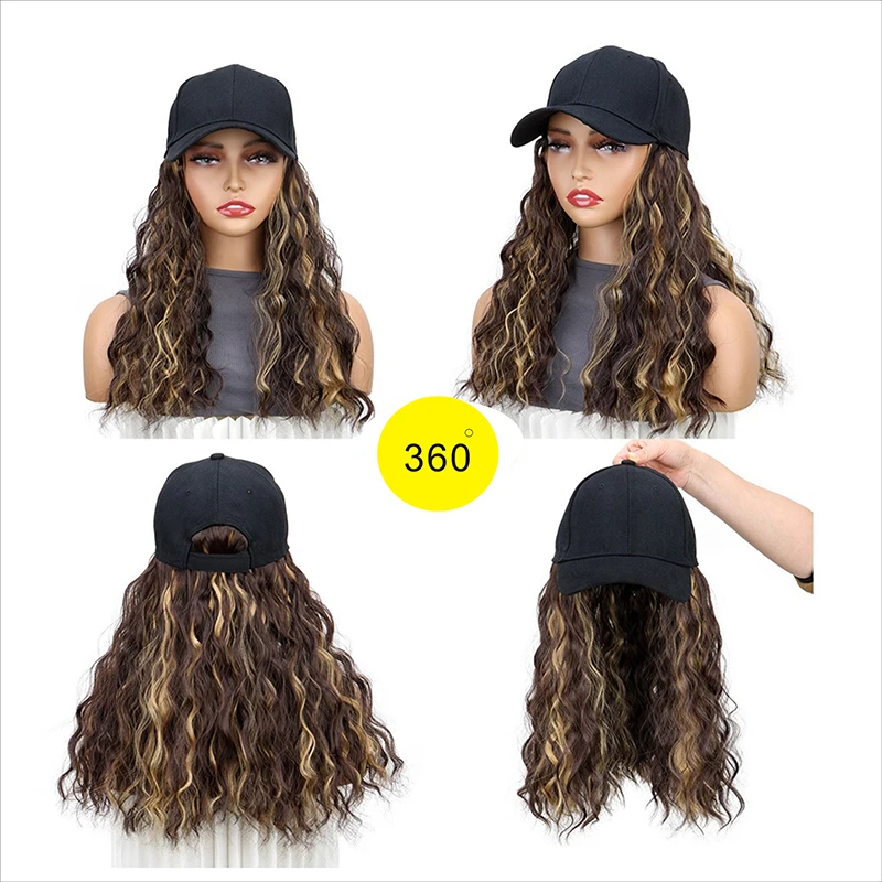 Synthetic Baseball Cap Wig Natural Wave Hair Extensions With Hat Heat Resistant Wig Black Cap Wigs