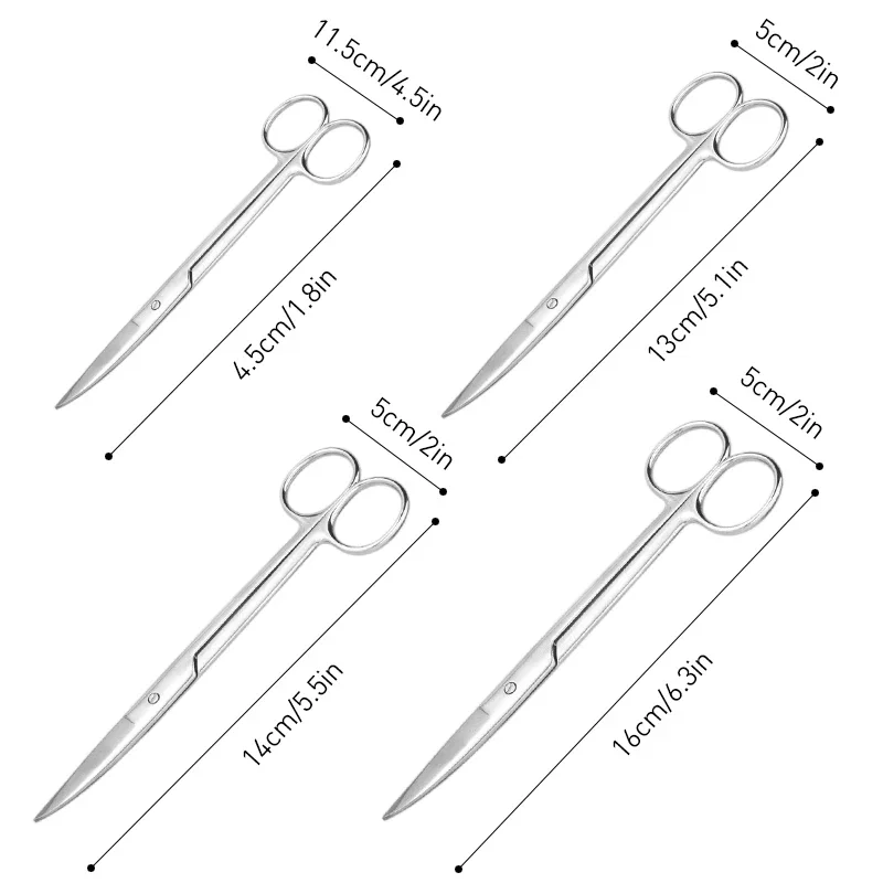 10cm/11.5cm/13cm/14cm/16 cm Animal Veterinary Vet Medical Stainless Steel Surgical Scissors Straight curved Tip Haircut Scissors 2