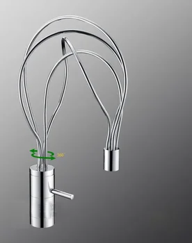 ก๊อกน้ำผสมน้ำร้อนน้ำเย็นแบบติดตั้งบนเคาน์เตอร์เดี่ยว ดีไซน์รังนก ผลิตจากทองเหลืองแท้ ชุบโครเมียม สำหรับอ่างล้างหน้าในห้องน้ำ 1