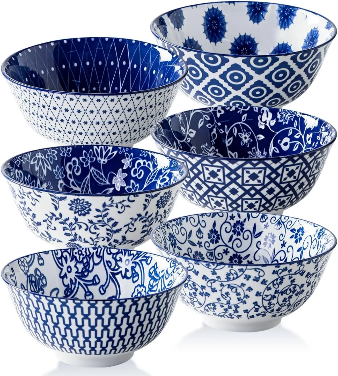 6‑Piece Ceramic Soup Bowls Set – 24 oz Deep Bowls for Cereal, Pasta & Salad, Vintage Blue 1