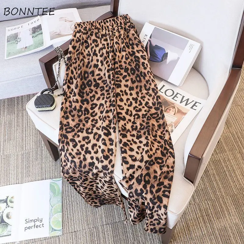 

Брюки женские шифоновые с широкими штанинами, крутые удобные универсальные свободные штаны с завышенной эластичной талией и драпировкой, с карманами для отдыха, с принтом, весна-лето