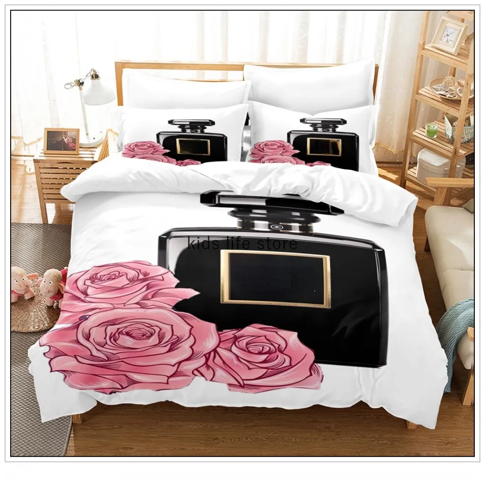 Perfume Rose With Logo Bedding Set Flower Pink Duvet Cover Sets Comforter  Bed Linen Gift Twin Queen King Size Romantic Gift - AliExpress