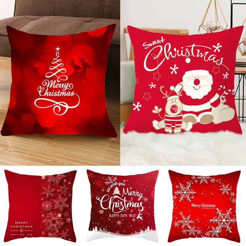 45X45Cm Christmas Red Throw Pillow Case Holiday Decoration Xmas Cushion Cover Navidad Noel Gifts Happy New Year Ornaments Gift