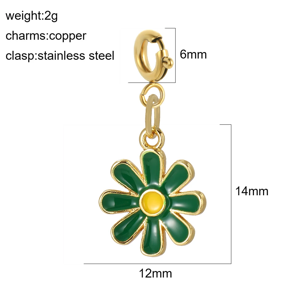 3 Stück 6 mm Edelstahl-Federschnalle, modische Emaille, niedliche Blumen-Charms, Pflanzen-Anhänger, CZ, DIY-Schlüsselanhänger, Halskette, Zubehör – Detail 22