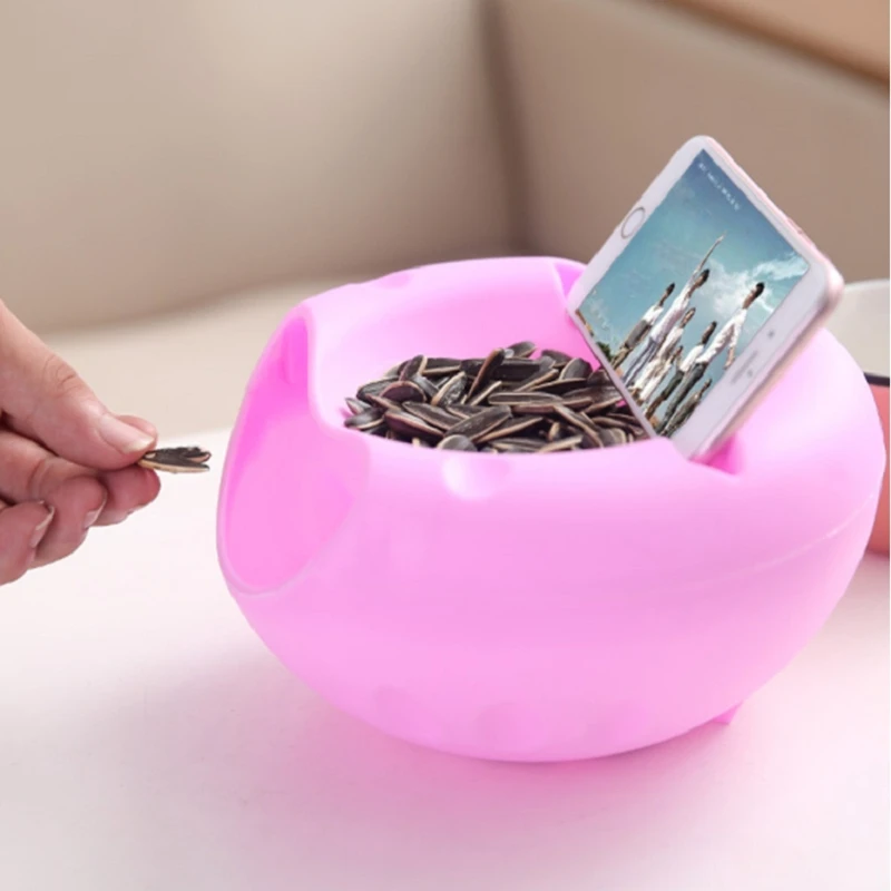 1 PCS Modern Living Room Creative Shape Lazy Snack Bowl Plastic Double Layers Lazy Fruit Plate Bowl with Cellphone Holder Slot