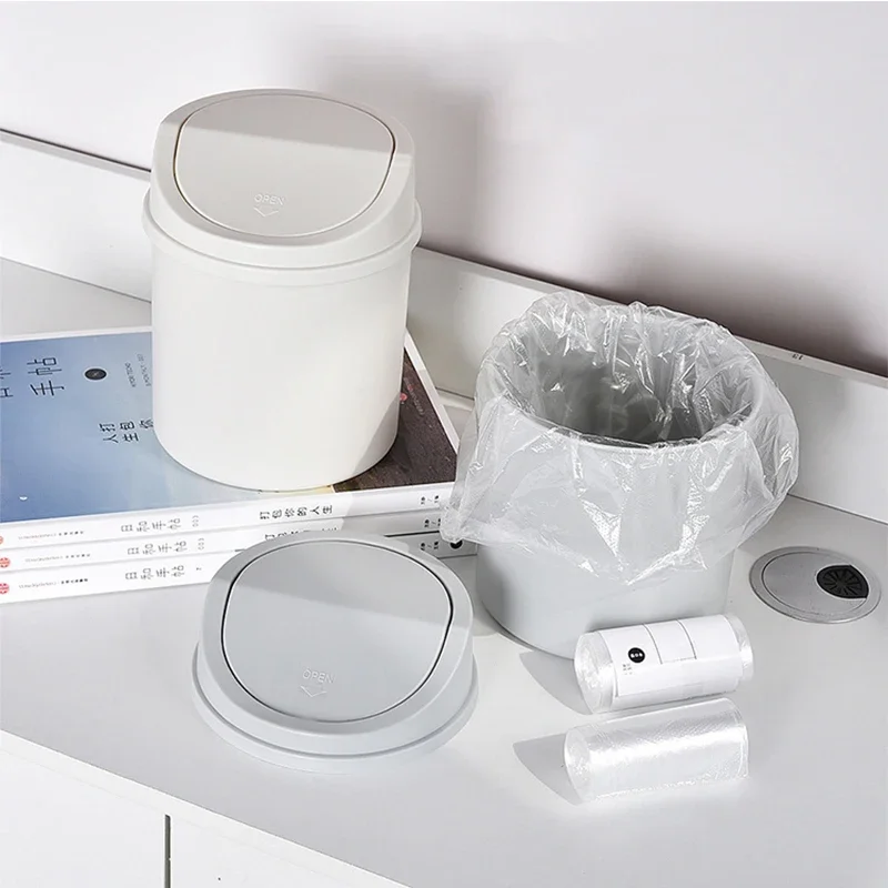 Desktop Trash Can Small Tube with Cover Bedroom Kitchen Storage Box