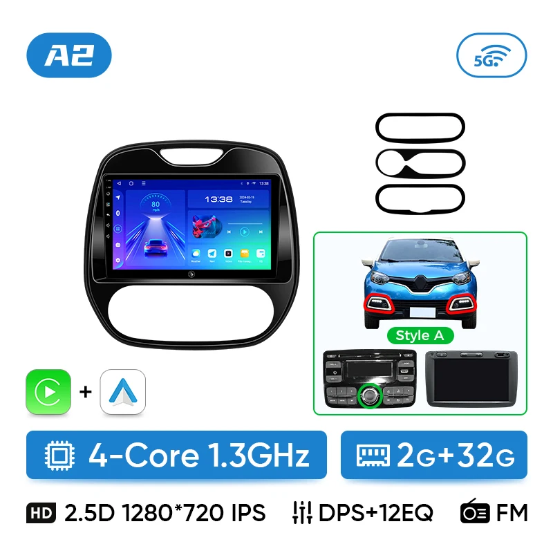 JOYX Android 12 IPS Autoradio Per Renault Kaptur Captur (2014-2019) - 4G+64G - Integrato DSP/Carplay/Android Auto - LED Camera + MIC - DAB Volante 4G WiFi 360-Camera Fast-Boot BT AHD - 9