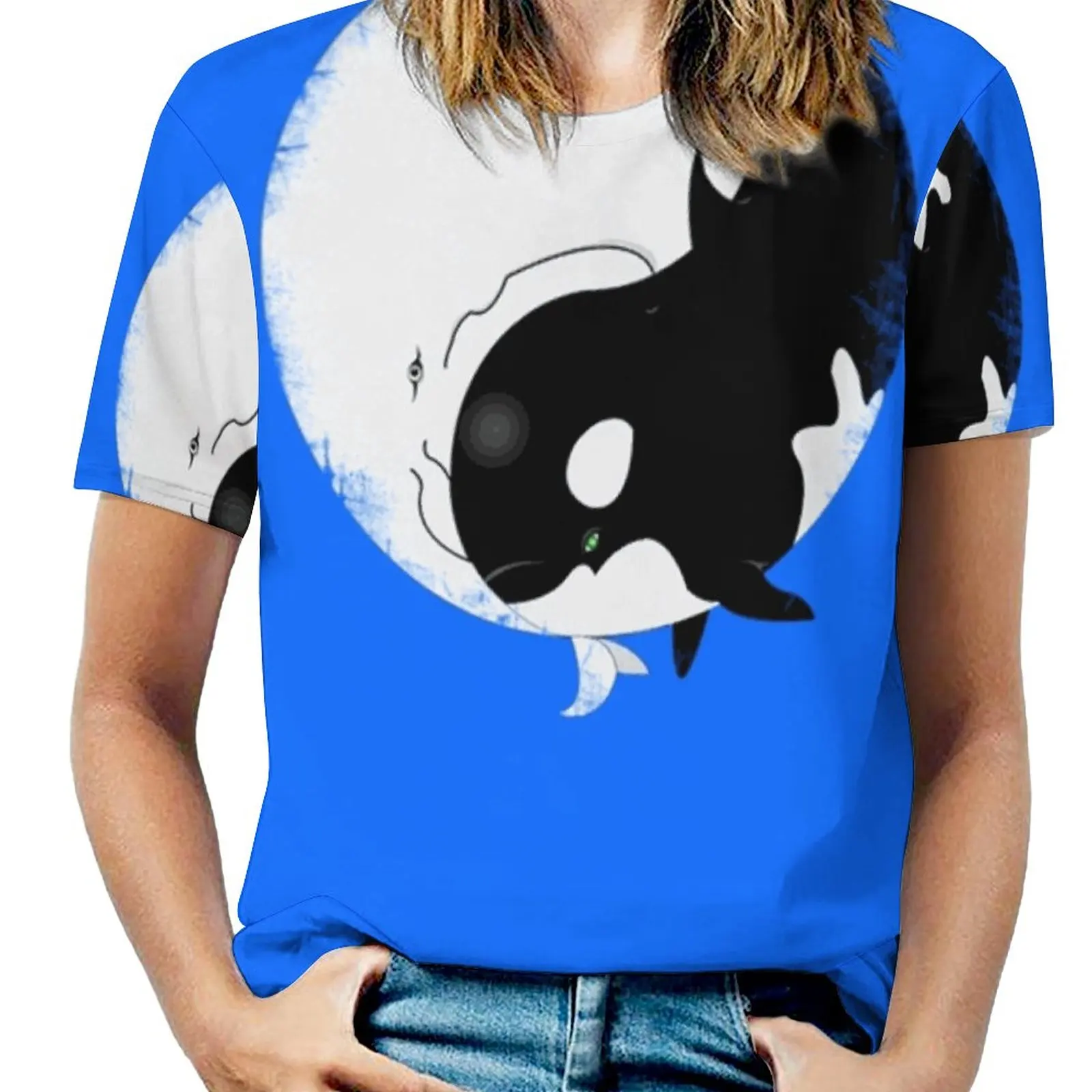Quando Willy Incontra Moby T-Shirt Da Donna Girocollo Casual Manica Corta Top Estate Tees Killer Whales Moby Dick Free Willy Dentato