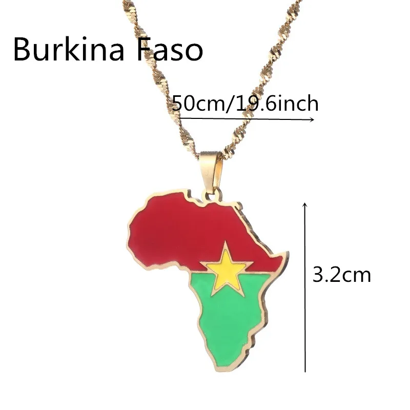 Africa Burkina Faso Map Flag Pendant Necklace Gold Color Stainless Steel African Jewelry Gift 2
