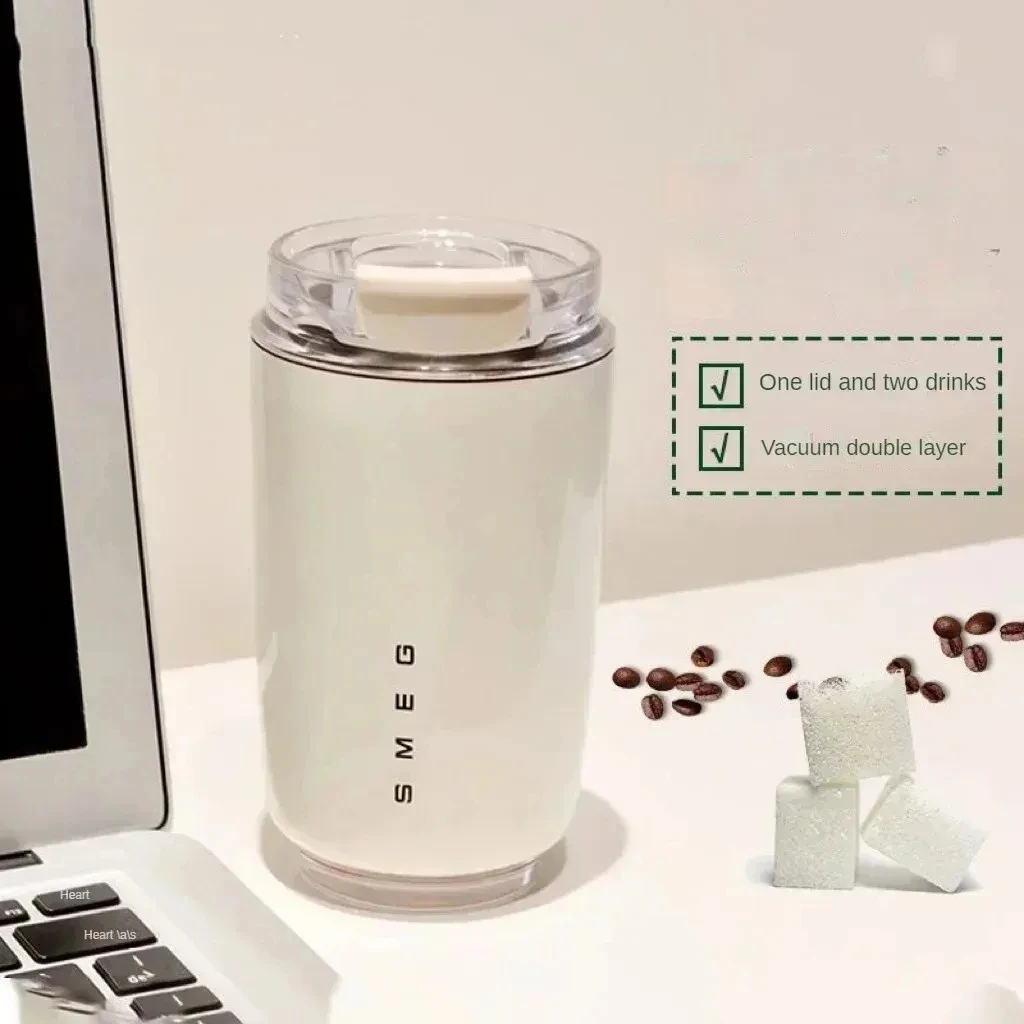 SMEG Milk White Beverage Cup Travel Portable Drinking Cup Stainless Steel Vacuum Leak proof 240ML Coffee Thermos coffee cup,coffee mug