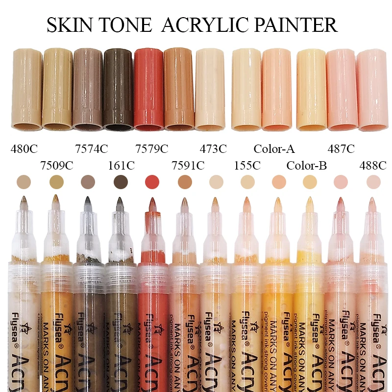 12 가지 색상 0.7mm/브러시 팁 스킨 톤 아크릴 페인트 펜 세트, 목재, 유리, 직물, 바위 그림 페인트 펜 아트 용 페인트 마커