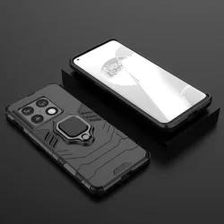 Shockproof Phone Case with Magnetic Kickstand Ring and Enhanced Protection for OnePlus Nord CE 2 5G (F7 - Black)