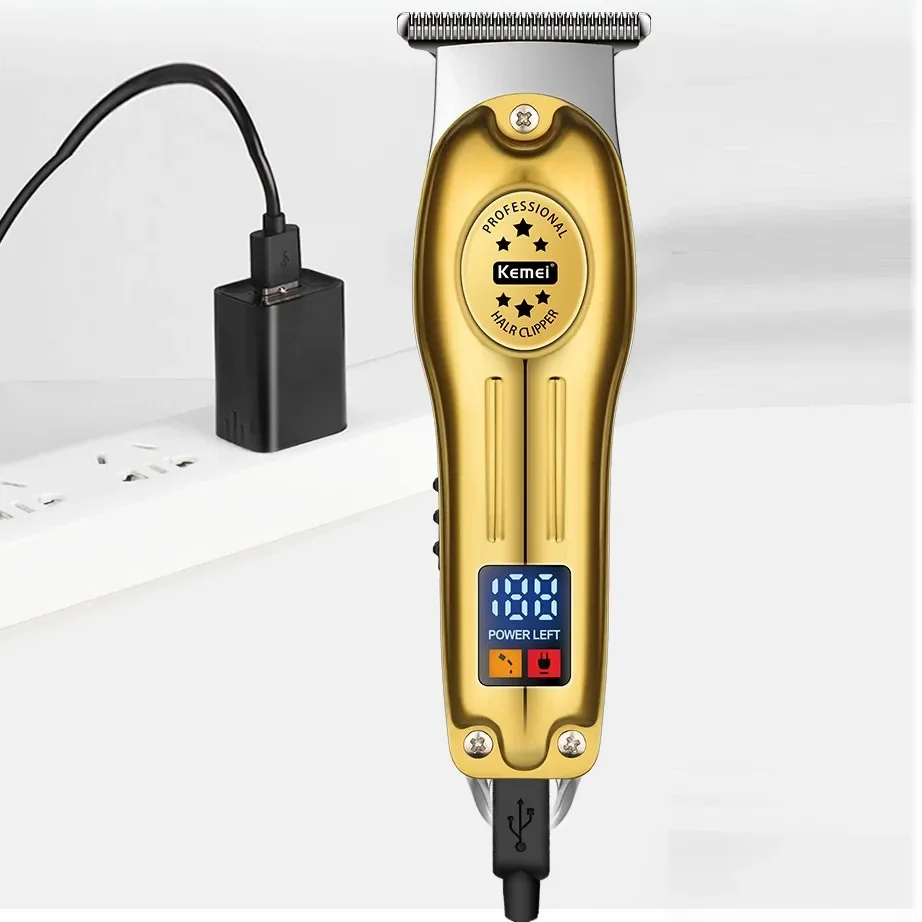 Kemei Professional Hair Trimmer Cordless Rechargeable Edgers Clipper Electric Hair Cutting Kit LCD Display Beard Shaver for Men