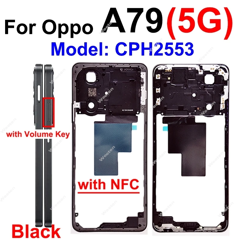 OPPO A78 A79 4G 5G 중간 프레임 하우징 커버 베젤(사이드 버튼 교체 부품 포함)