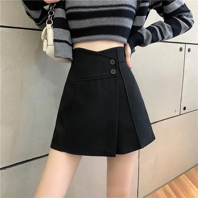 plus size clothing Women 2022 Autumn Winter New High Waist Wide Leg Shorts Female Solid Color Suit Shorts Skirts Ladies Casual A-line Shorts X87 outfits for women