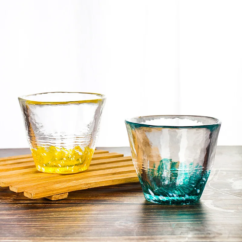 Handmade Colorful Glass Tea Cup 170ML Creative Tea Tasting Glasses Hammer Patterned Crystal Japanese Sake Cup Kongfu Mug