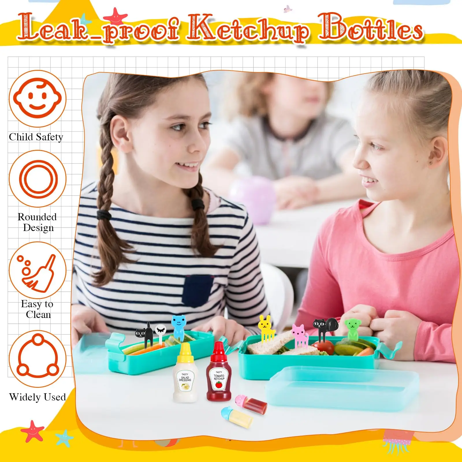 Description Picture 4 of itemCute Animal Fruit Forks For Kids Children Mini Food Picks With Sauce Bottles Cartoon Snack Toothpick Silicone Lunch Box Dividers