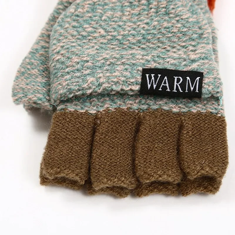 Kid Winter Mitten Baby Warm Knitted Fingerless Gloves for Boys Girls Half Finger Gloves Children Flip Mittens Thicken