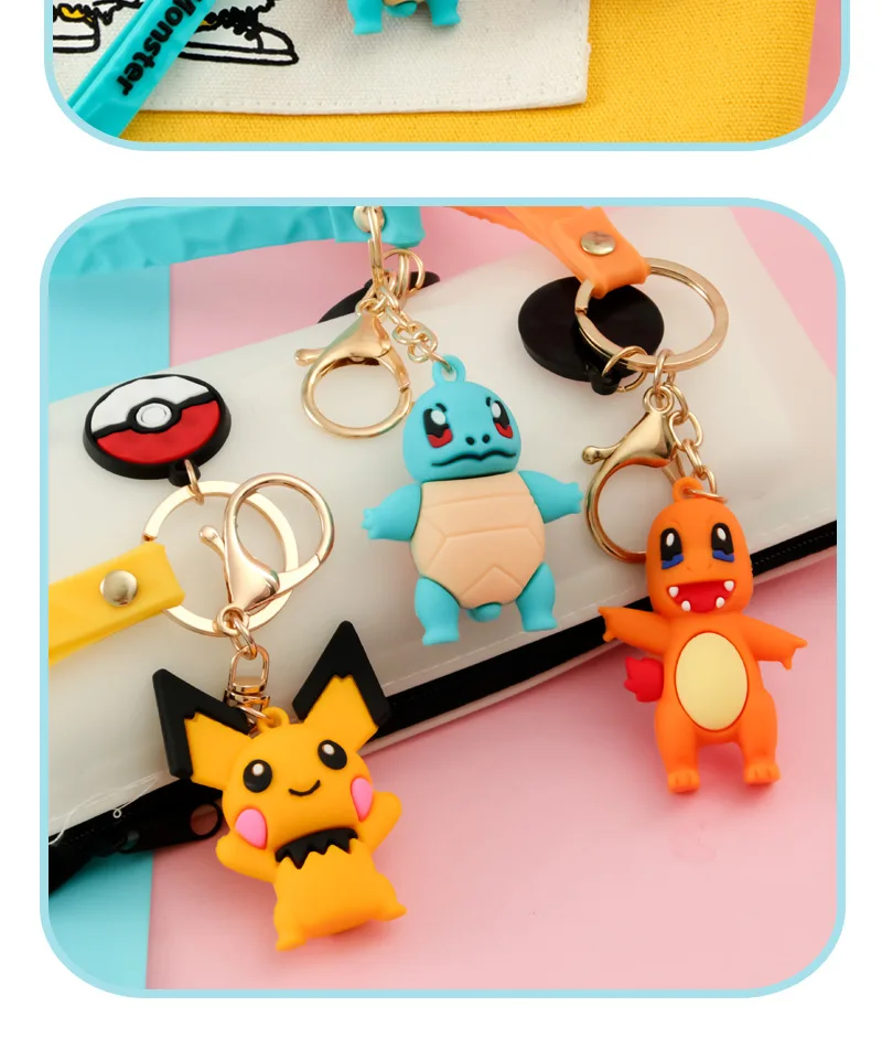 10pcs/20pcs/set wholesale Genuine Pikachu Anime Doll Keychain Pokemon Cartoon Keyring Bag Car Key Chain Ring Pendant Kids Gifts.