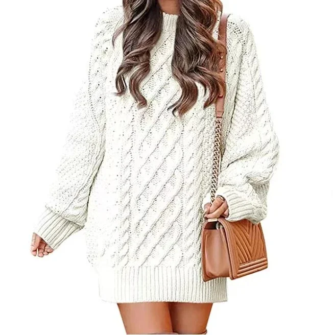 

Knit Sweater Women Fashion Casual Round Neck Loose Fitting Medium Long Solid Long Sleeve Pullover Top 2023 Autumn and Winter