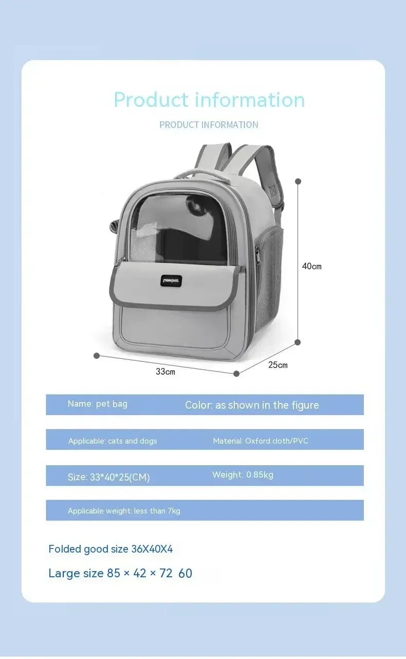 

Travel Pet Backpack Cat Breathable Bag Carrier for Portable Space Transparent Dog Large