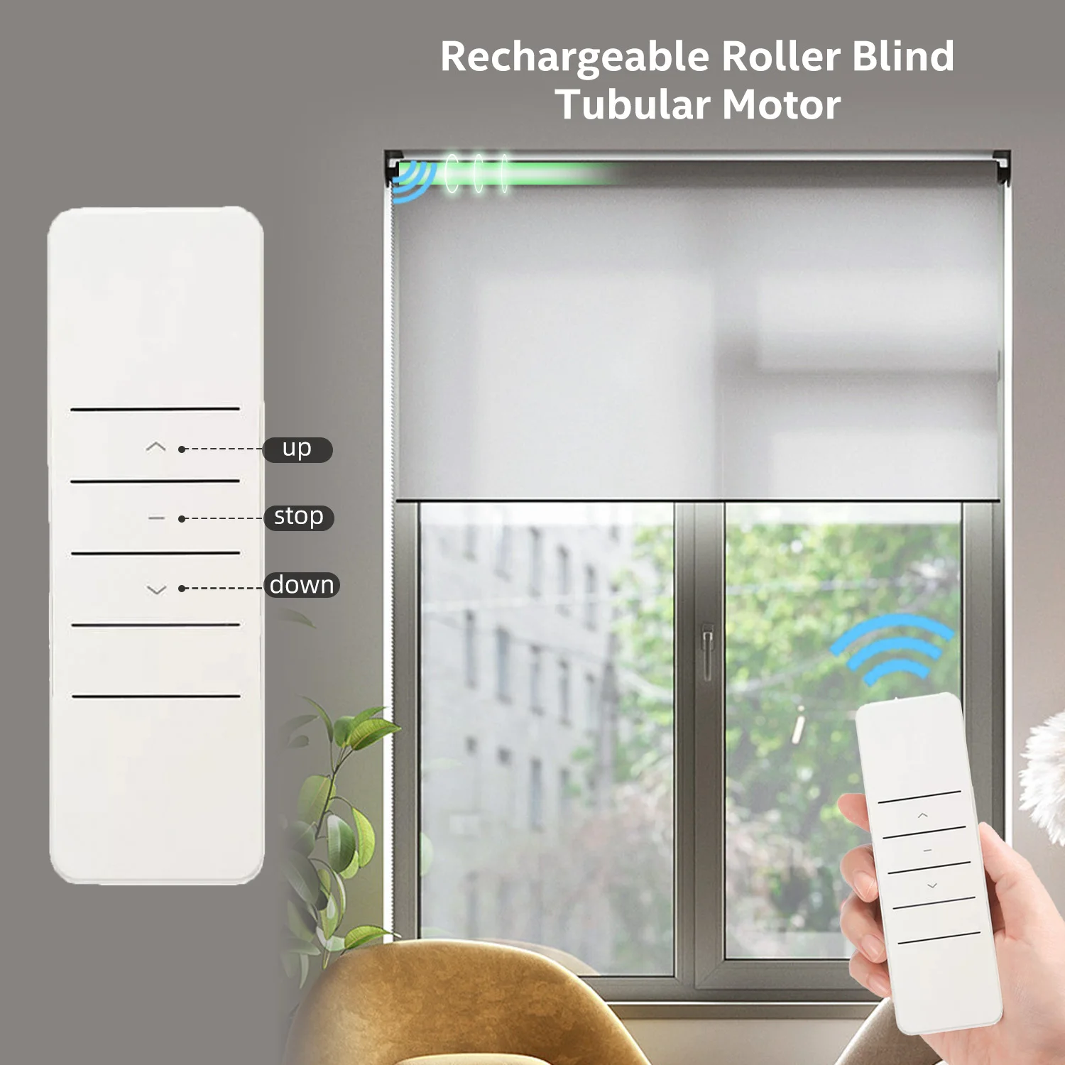 Tubular Blinds Motor Kit Rechargeable Roller Shades Motor Wireless RF Controller for 38mm  Shade Tube (with 1-Channel Remote)