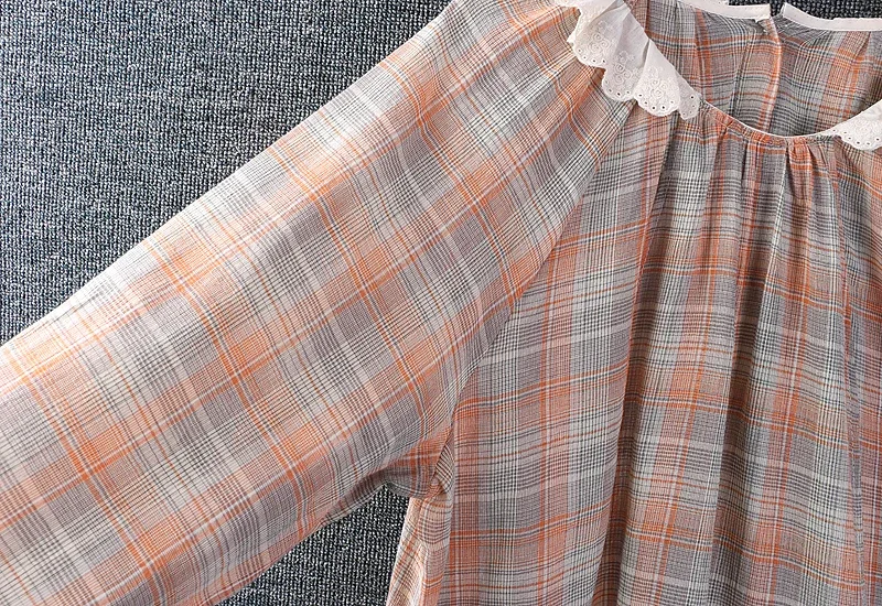 Mori Girl Plaid Vintage Shirt for Women, Peter Pan Collar, Long Sleeve, Cotton Linen, Casual Loose Blouse, Tops, Japan Style