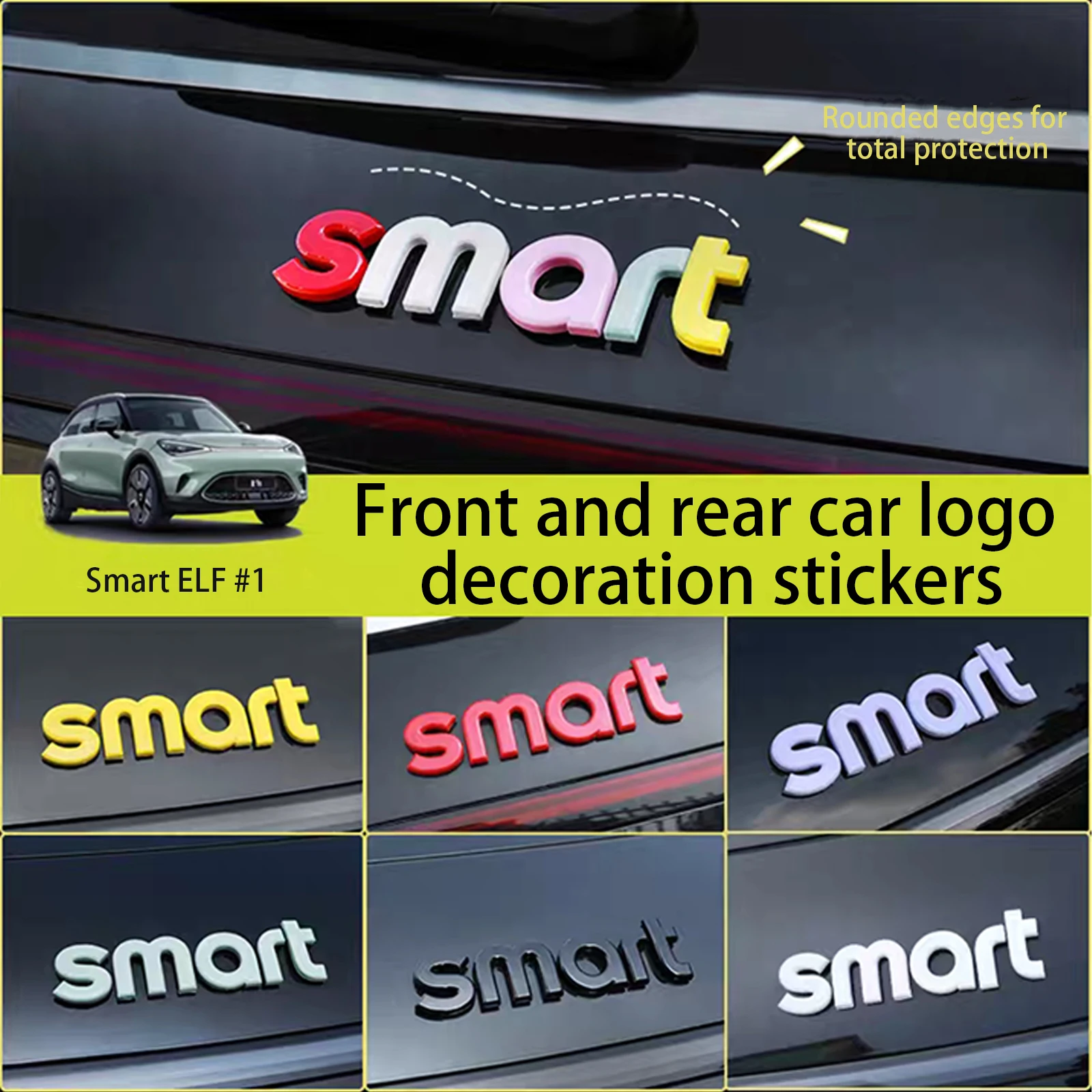 

For B enz Smart Elf #1 Car Front Rear Steering Wheel Cover ABS Decorative Emblem Badage Protection Logo Stickers Accessories