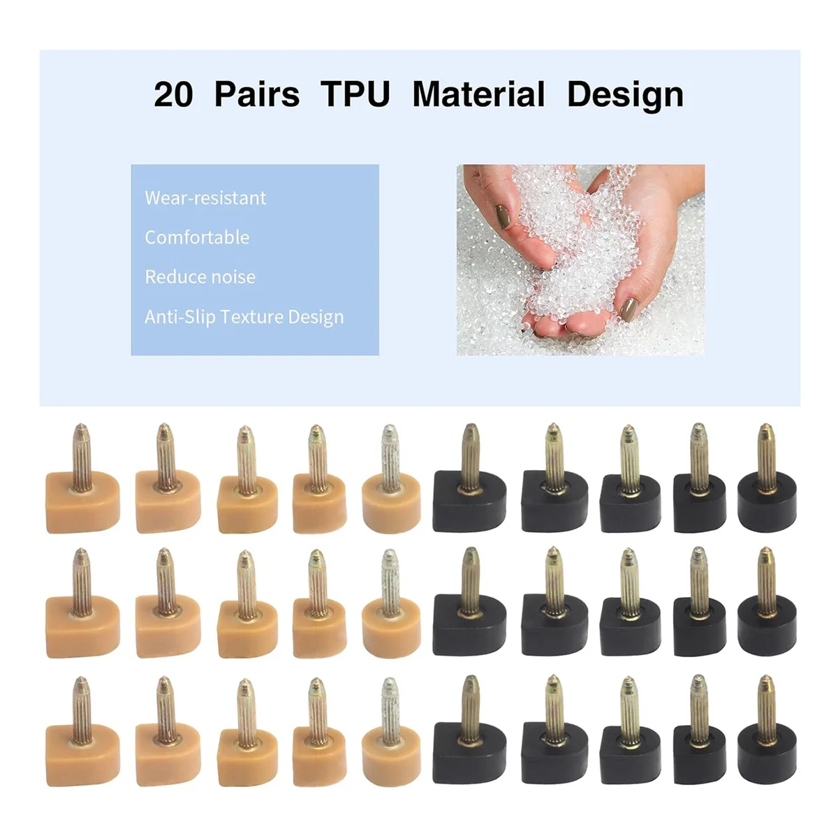 High Heel Replacement Tips Shoe Heel Repair 40 Pairs of Caps in 2 Colors with Removal Pliers Round and U Shape