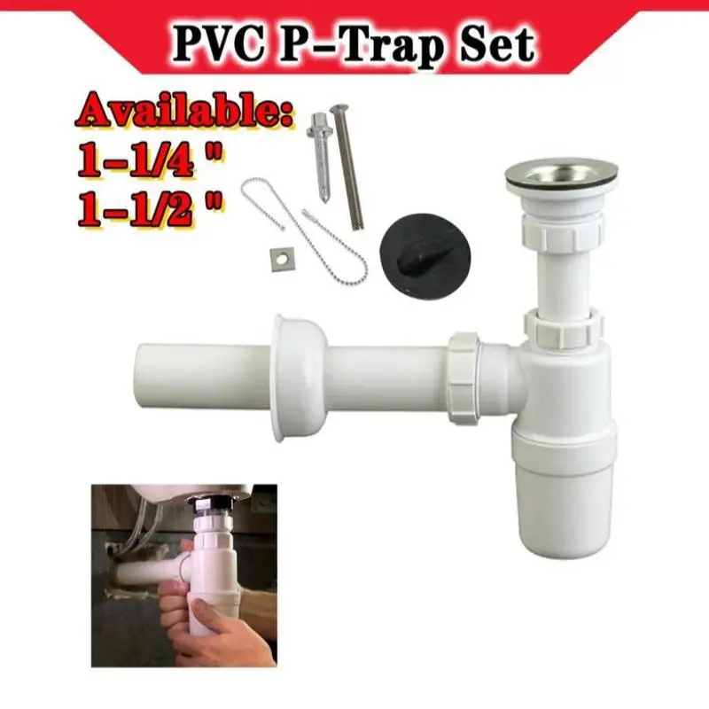 주방 싱크대 PVC P-트랩 세트, 세면대용, 고강도 막힘 방지 배수 트랩, 싱크대 막힘 방지 및 방습 바닥 배수구