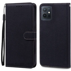Leather Flip Wallet Case with Stand for Vivo Y55 5G (Black)