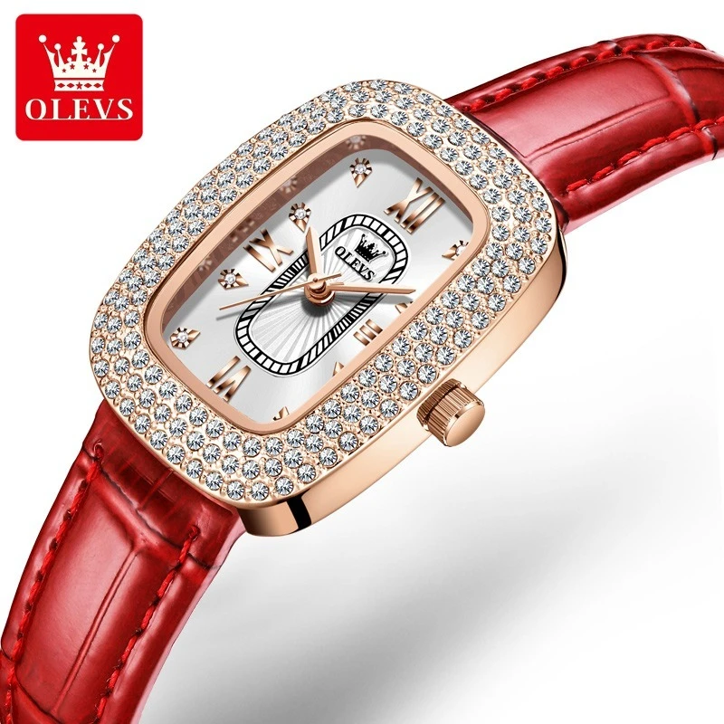 

OLEVS 9940 Fashion Quartz Watch Gift Barrel-dial Leather Watchband