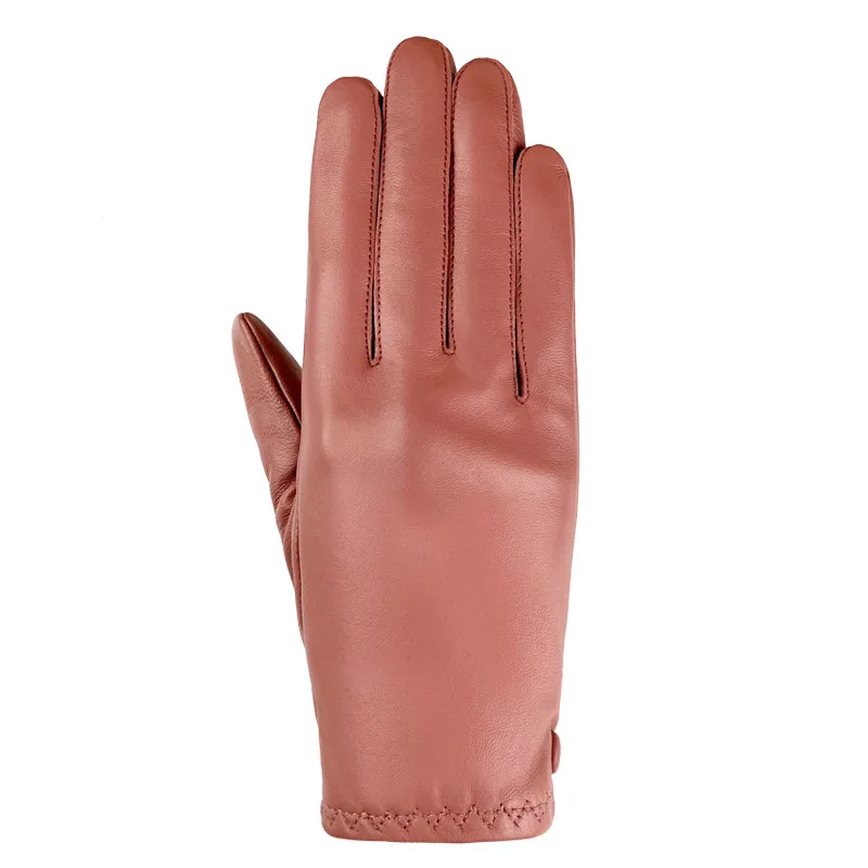 Genuine Sheepskin Leather Gloves Light luxury High-Quality Warm Touchscreen Scooter Driving Cycling mujer Ladies Fashion Gloves 5