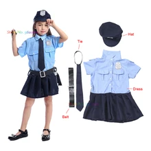 Kid Girls Police Officer Policewoman Dress Cop Costume Children Halloween Cosplay Costumes Pary Pretended Game Role Playing Suit