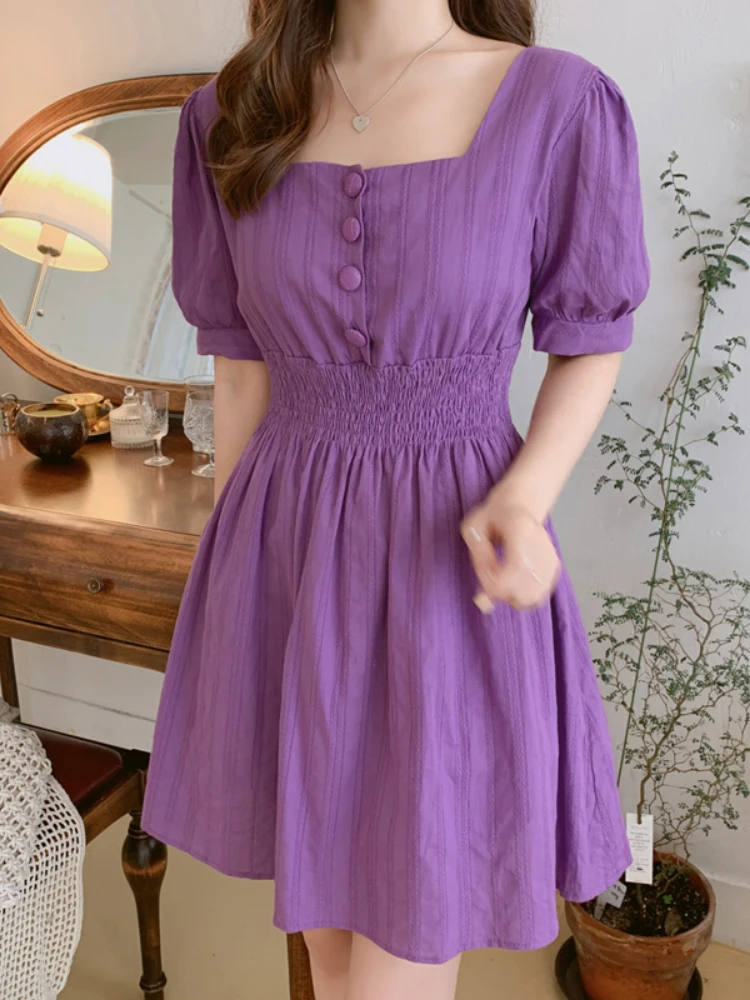 A Line Dresses Summer Woman Holiday Date Cute Sweet Korean Japan Preppy  Style Girl Design Button Shirt Dress Purple White - Dresses - AliExpress
