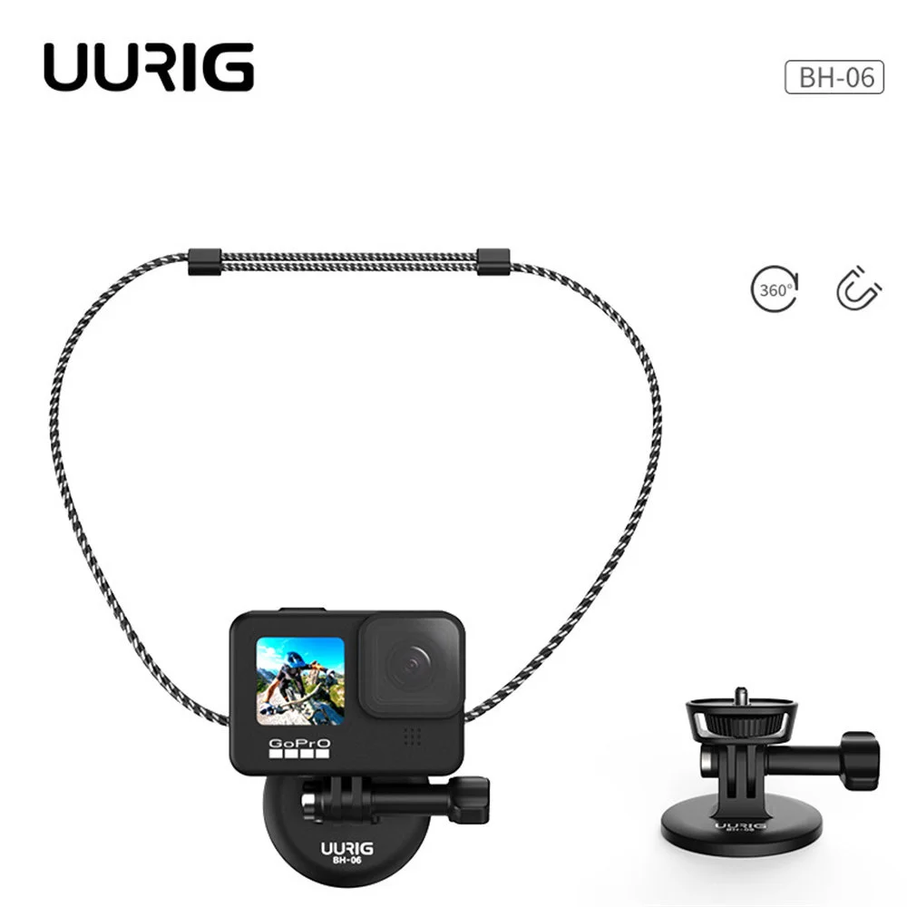 

UURIG Magnetic POV Neck Hold Mount Selfie Holder for GoPro Hero 11 10 9 8 7 6 Insta360 Osmo Smartphone Magnetic Action Accessory