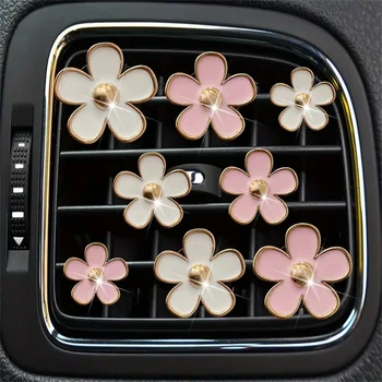 4-8pcs/set Small Car Air Outlet Perfume Decoration Clip Flower Daisy Design Car Interior Aromatherapy Fresheners Diffuser Access 1