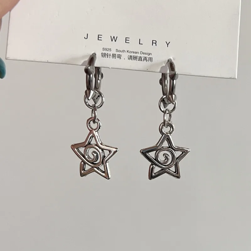 Korean Fashion Star Swirl Earrings Gothic Charms Rivet Earrings for Women Punk Grunge Jewelry Vintage Accessories