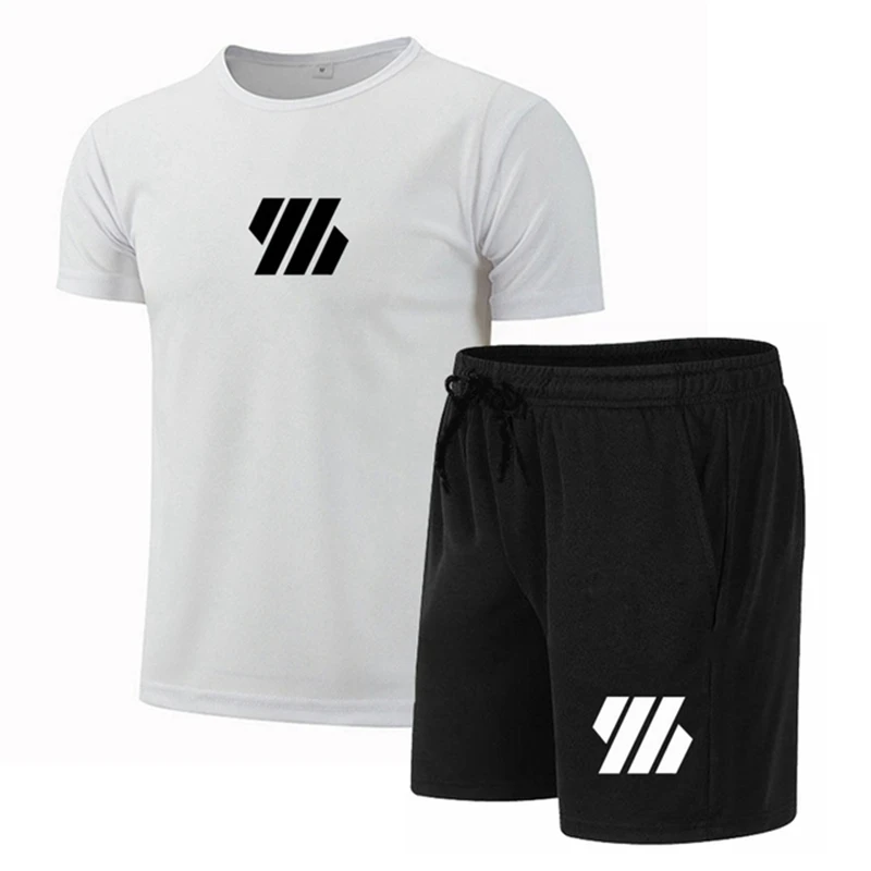 

Summer Loose Tracksuit Men Running Short Sleeve T-Shirt +Shorts Two Piece Set Men's Casual Fitness Sports Clothing Quick Dry Set