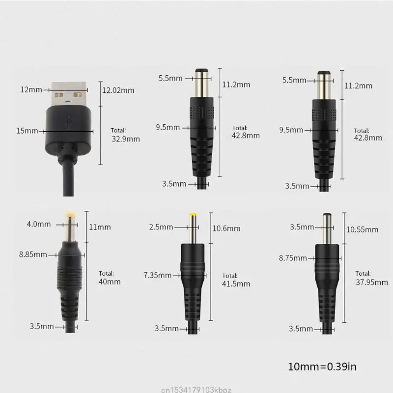 Universal USB to DC Power Supply Cable Adapter, Multisize Connector