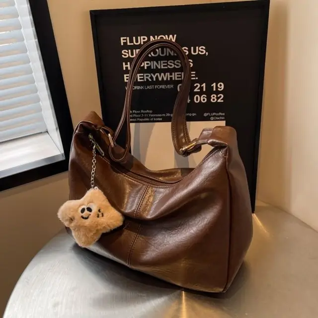 Trendy Slouchy Shoulder Bag for Women PU Leather Large Capacity Underarm Bag Retro Ladies Hobo Tote Bag 3