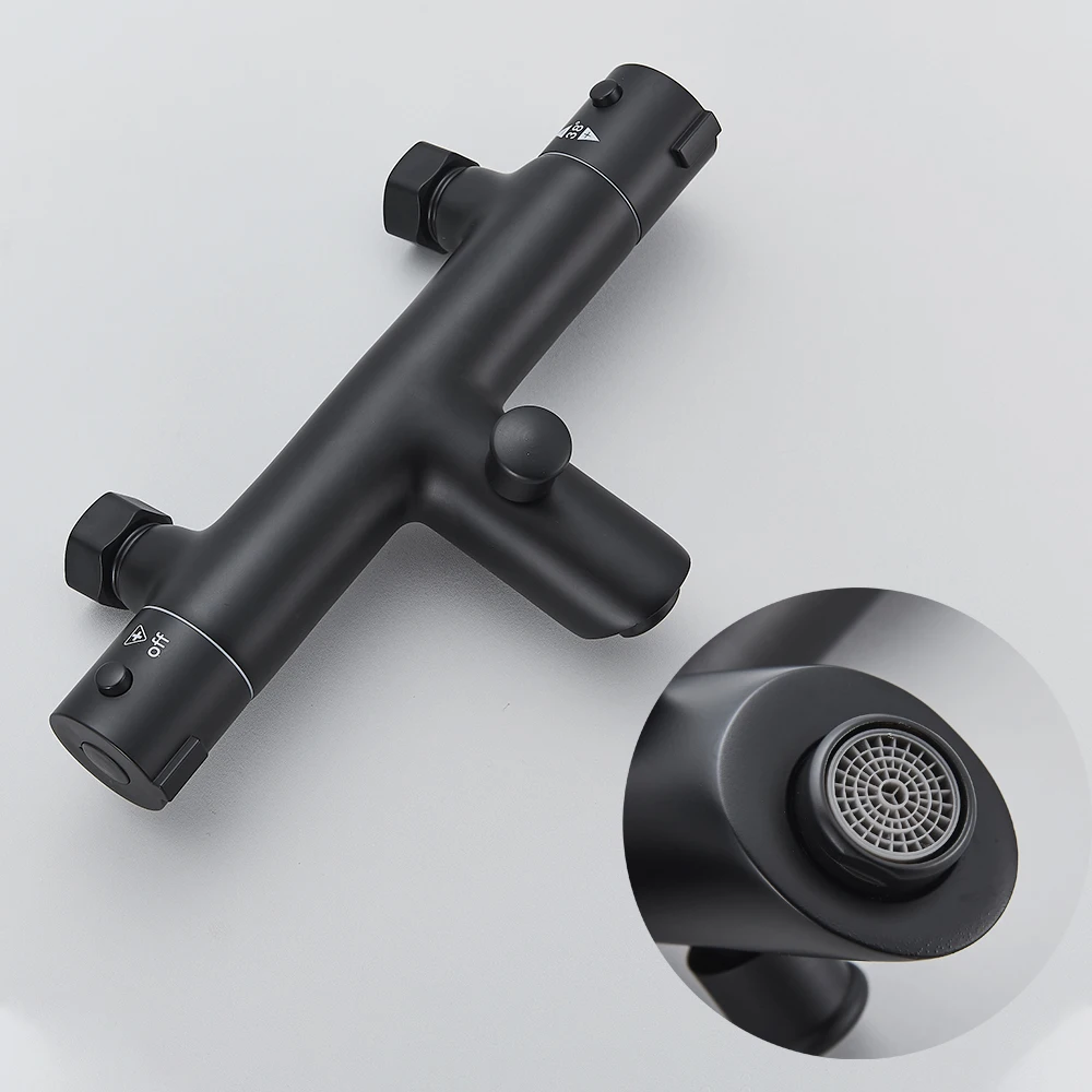 Black Thermostatic Bathroom Shower Faucet Dual Handle Bathtub Faucet Wall Mounted Mixer Tub Tap 4