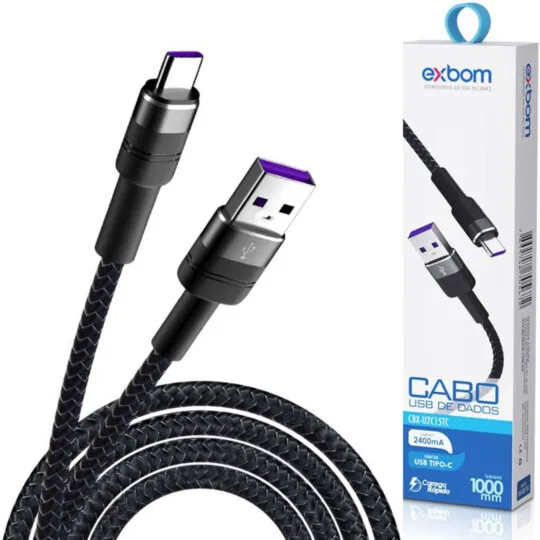 Type-c 2.4A Turbo Câble 1 Métro En Aluminium de Charge et de Données Exbom - CBX-U2C15TC