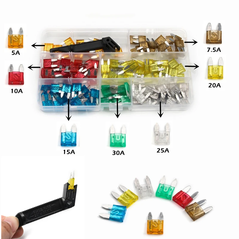 

120PCS Small Aluminum Car Fuse 5A 7.5A 10A 15A 20A 25A 30A Fuse Set Auto Car Truck With Clip Kit
