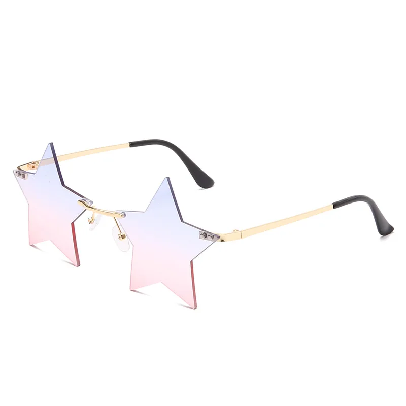 Personality Five-pointed Star Sun Glasses Metal Frameless Ocean Gradient Color Versatile European And American Fashion Glasses square sunglasses Sunglasses