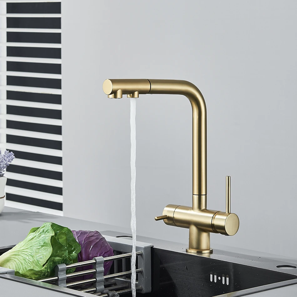 Description Picture 5 of itemUythner Waterfilter Kitchen Faucet Dual Handles Deck Mounted Pull Out Mixer Tap 360 Degree Rotation Water Purification Crane