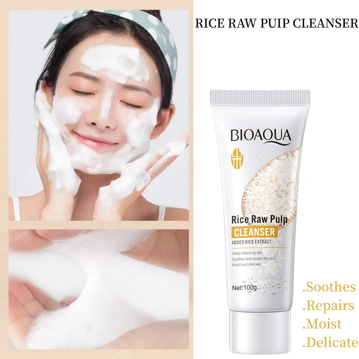Rice Milk Facial Gentle Cleanser Foam Face Wash Oil Control Deep Clean