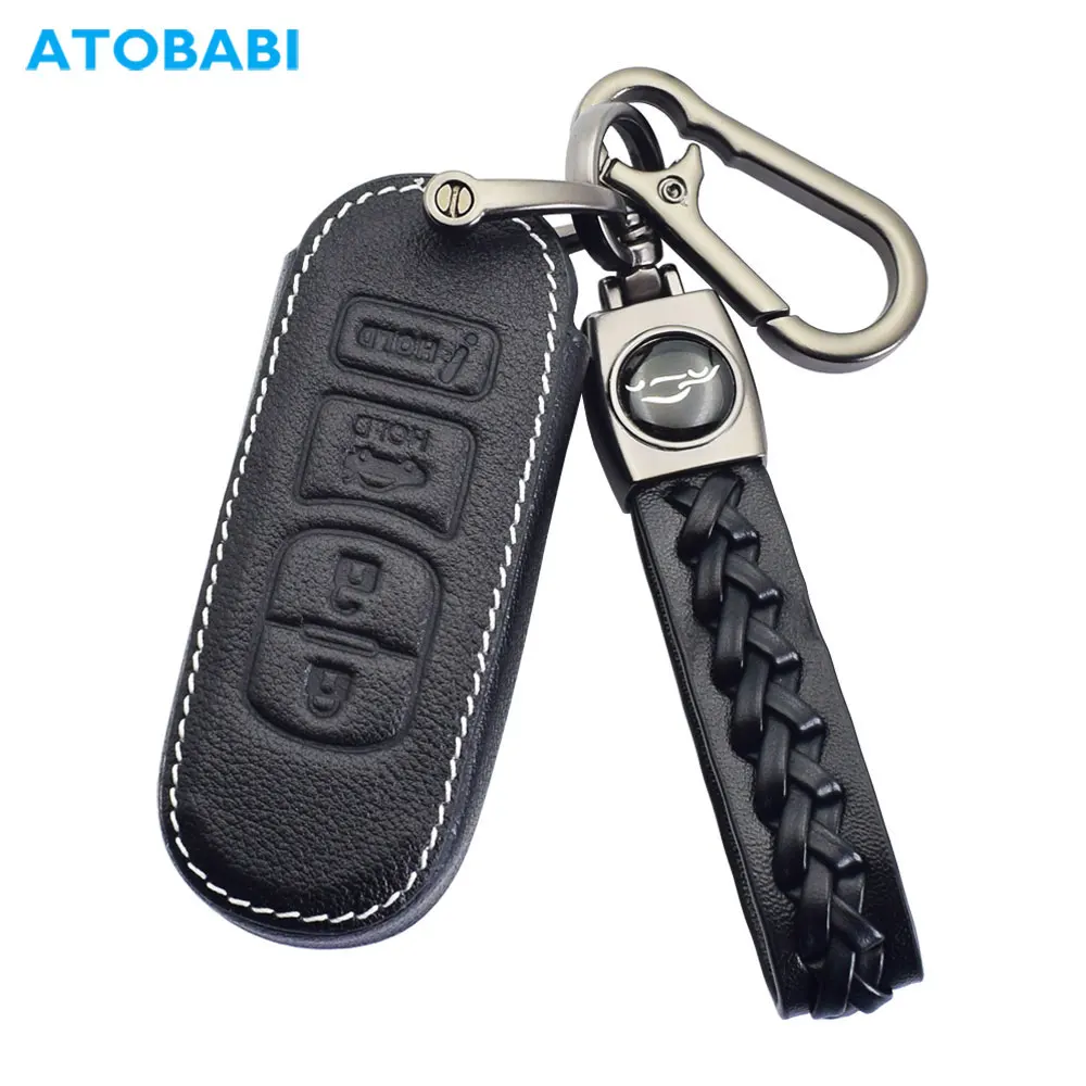 Leather Car Key Case Keychain Smart Keyless Remote Control Fobs